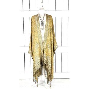 Gold beige paisley pashmina kimono cover up cardigan jacket